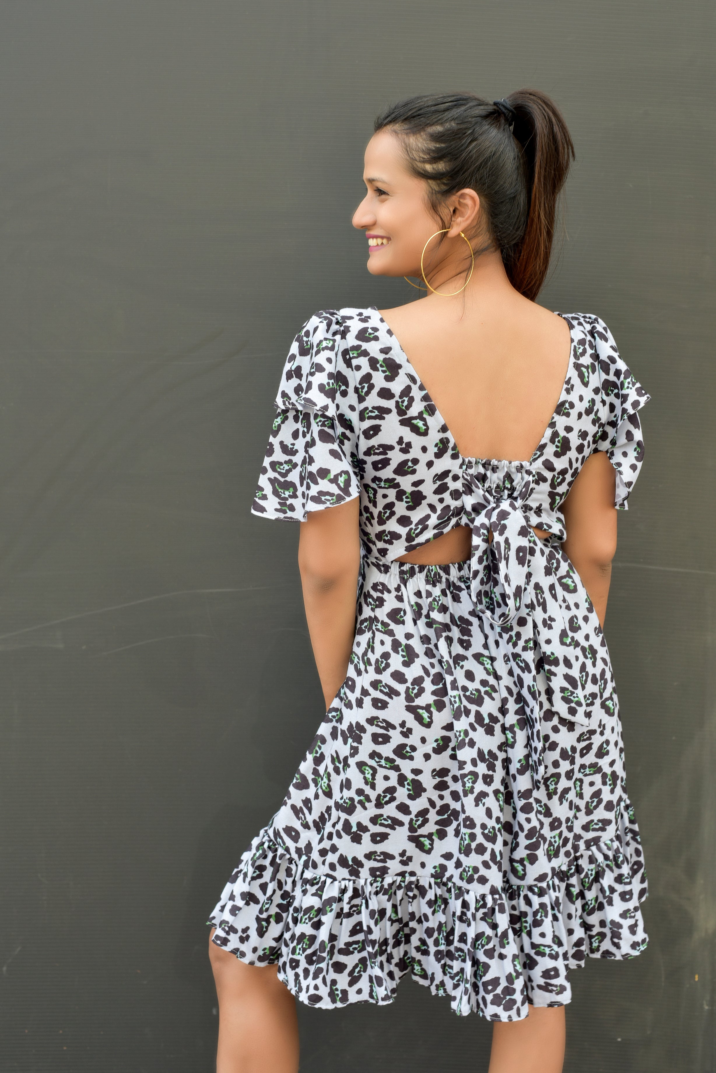 Leopard Print Dress With Back Knot Detail