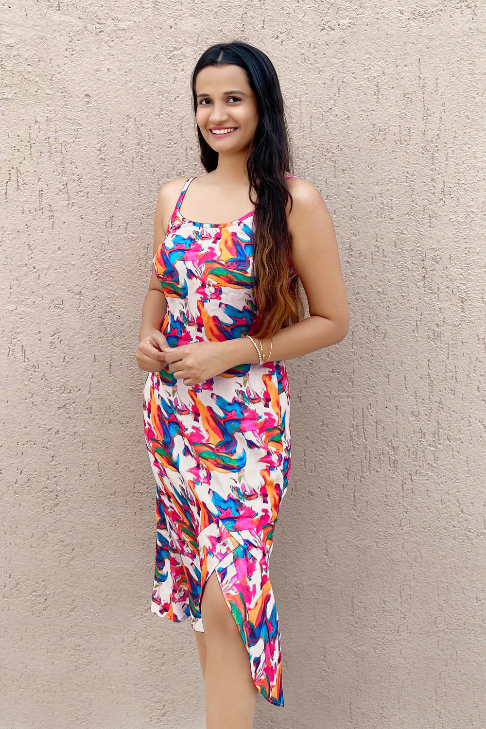 Abstract Cami Dress With Slit