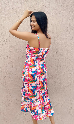 Abstract Cami Dress with Slit