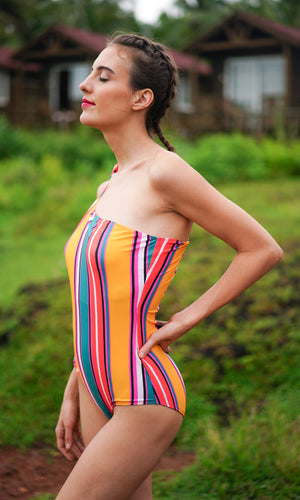 One Shoulder One-piece Swimsuit: Stripe