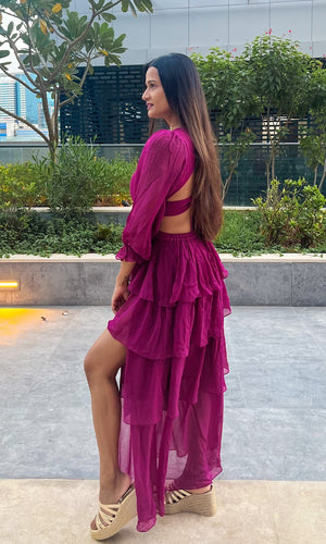 Fuchsia Ruffle Gown (With Pads)
